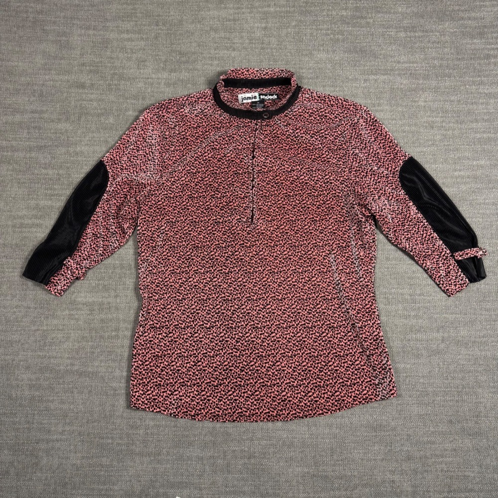 Jamie Sadock Textured Print Top‎ Women Medium Pink Black Pleated Golf Casual